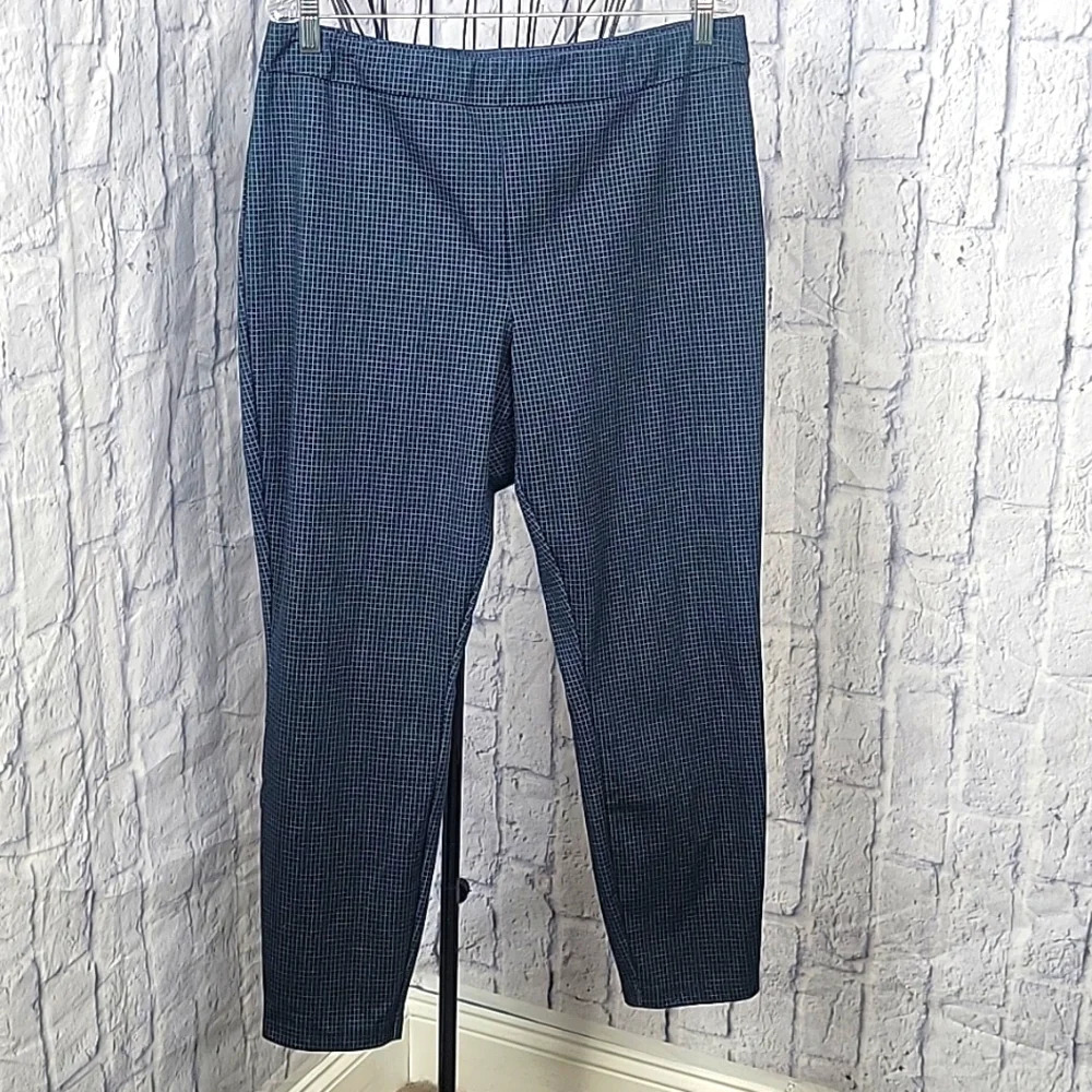 NANETTE LEPORE Blue and Navy Checkered Women's Stretch Pants XL